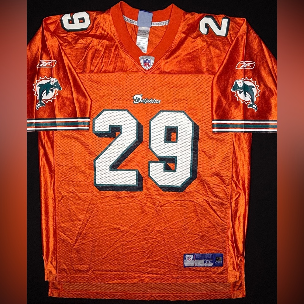 RARE ORANGE  Miami Dolphins  #29 Sam Madison JERSEY NFL REEBOK Men’s XL - Picture 2 of 9